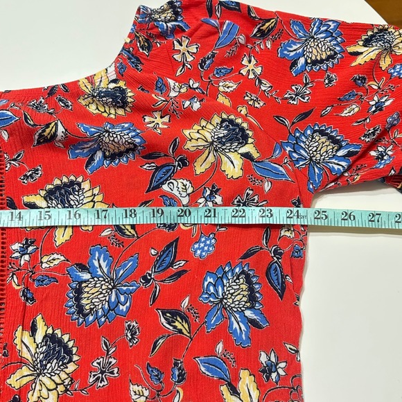 Democracy Boho Floral Blouse Womens Plus 1X Red Crochet Bell Sleeve Top Festival - Picture 8 of 10